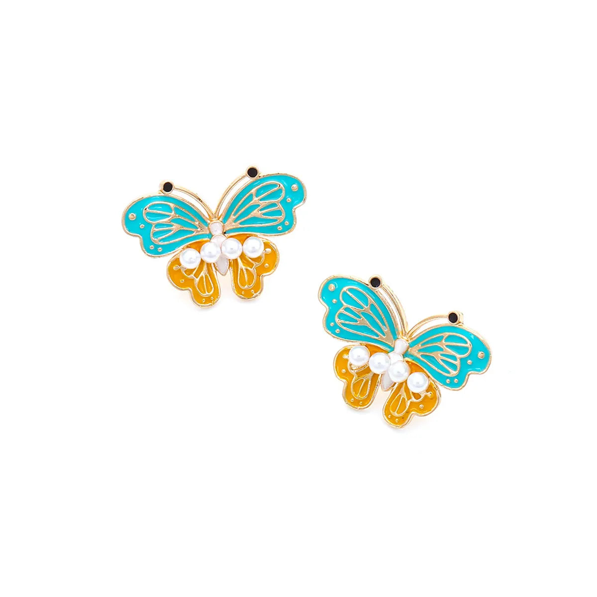 Lady Butterfly Zinc Alloy Enamel Artificial Pearls Women'S Ear Studs