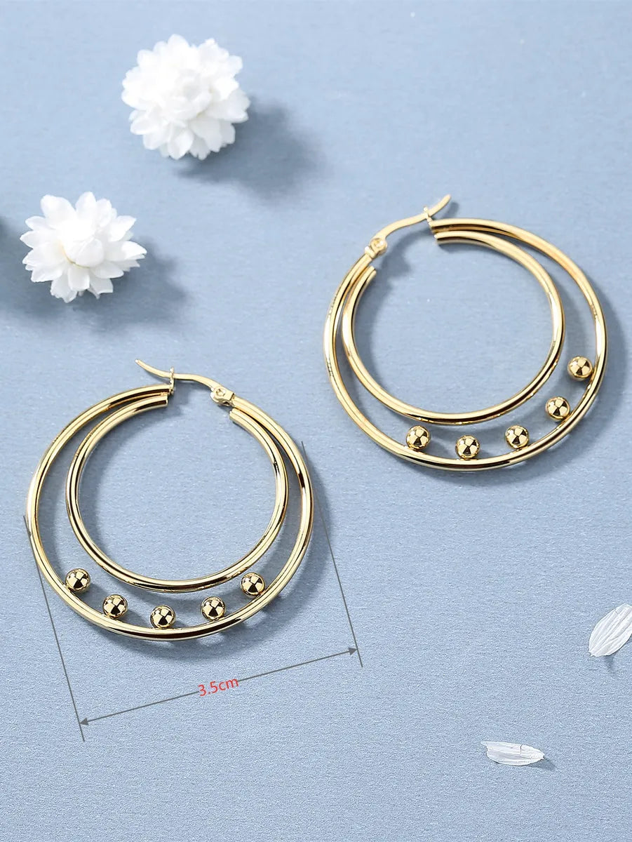 Lady Circle Stainless Steel Plating Earrings 1 Pair