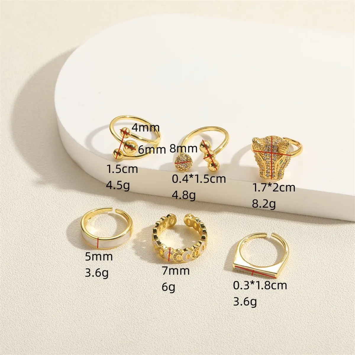 Lady Classic Style Streetwear Geometric Copper Plating Inlay Zircon 14k Gold Plated Open Rings