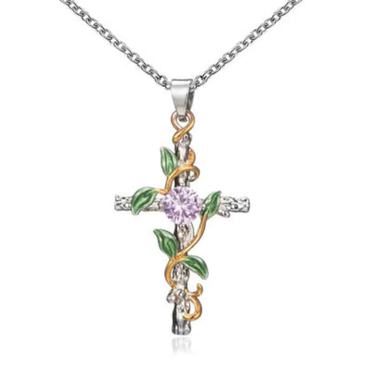 Lady Cross Leaf Artificial Gemstones Alloy Wholesale Pendant Necklace