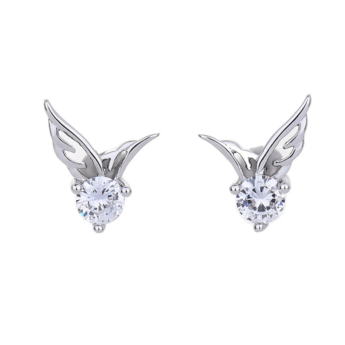 Lady Crown Bow Knot Sterling Silver Plating Inlay Zircon Ear Studs 1 Pair