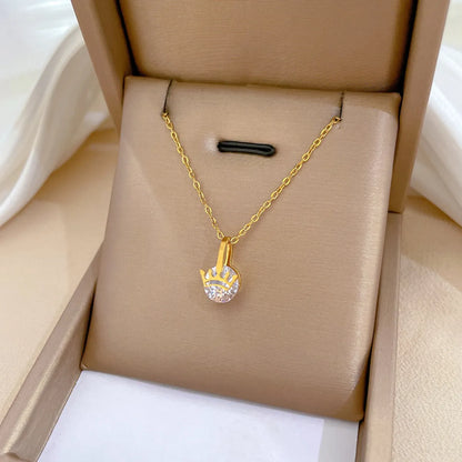 Lady Crown Titanium Steel Plating Inlay Zircon Pendant Necklace