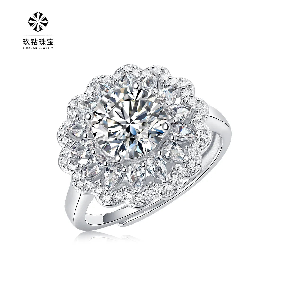 Lady Flower Sterling Silver Moissanite Open Ring In Bulk