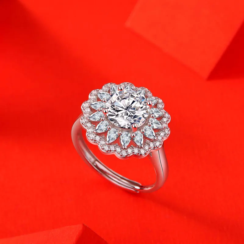 Lady Flower Sterling Silver Moissanite Open Ring In Bulk