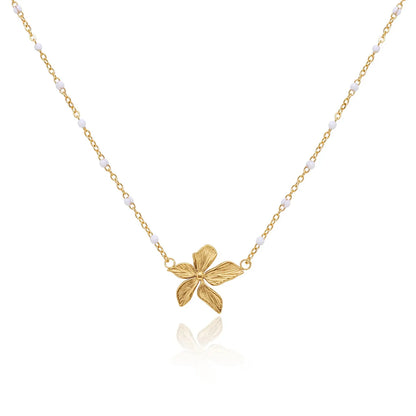 Lady Flower Titanium Steel Plating 18k Gold Plated Pendant Necklace