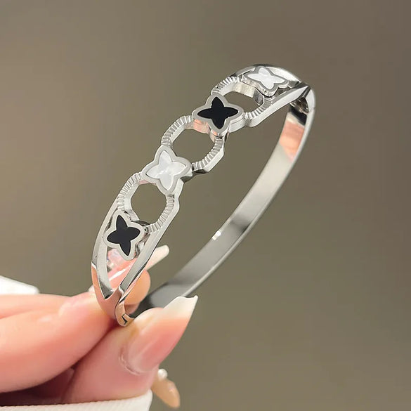 Lady Four Leaf Clover Titanium Steel Bangle In Bulk