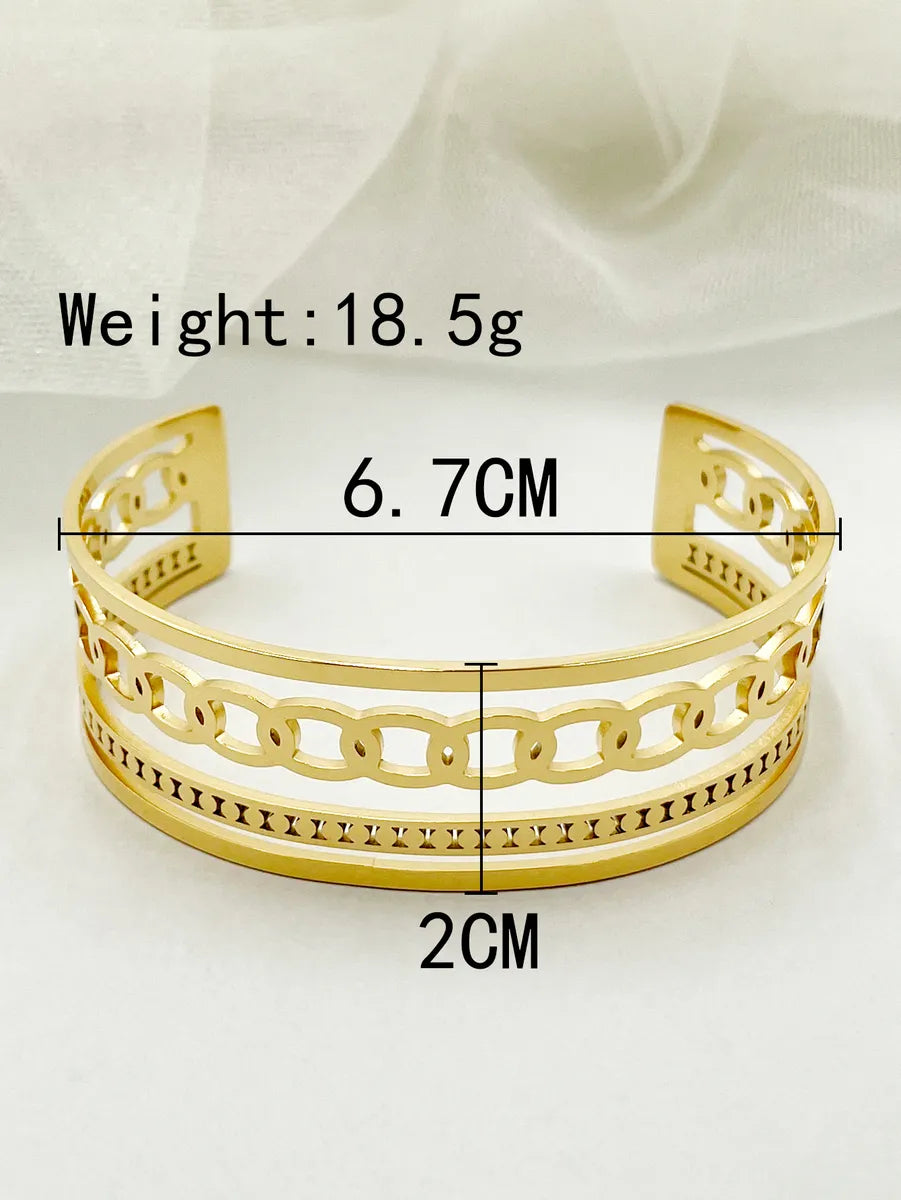 Lady French Style Solid Color Stainless Steel Plating Hollow Out 14k Gold Plated Bangle