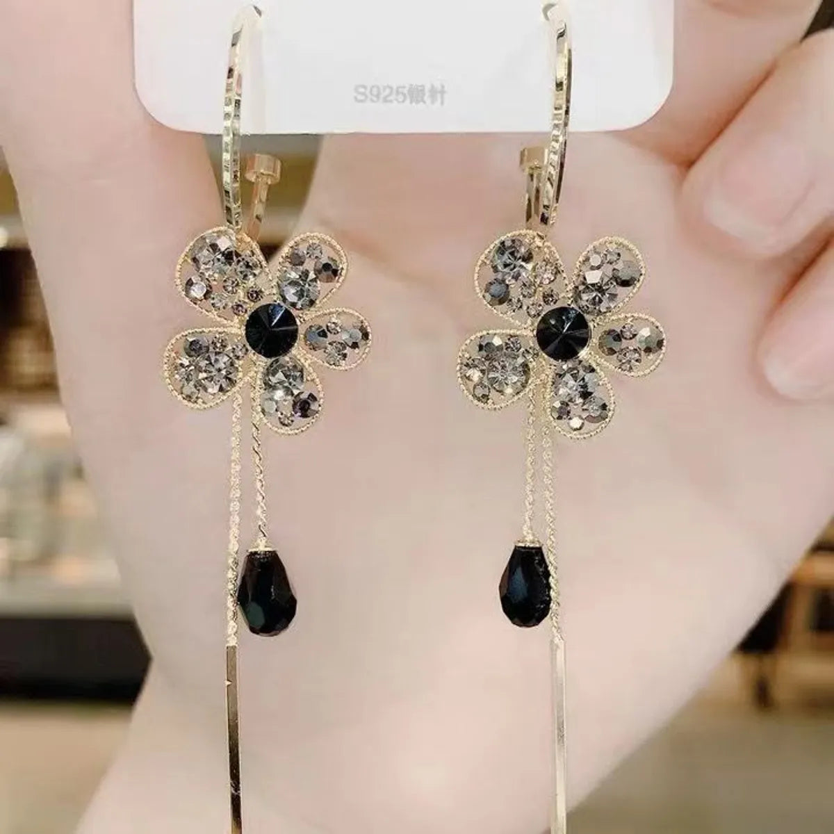 1 Pair Lady Geometric Heart Shape Flower Inlay Alloy Artificial Gemstones Drop Earrings