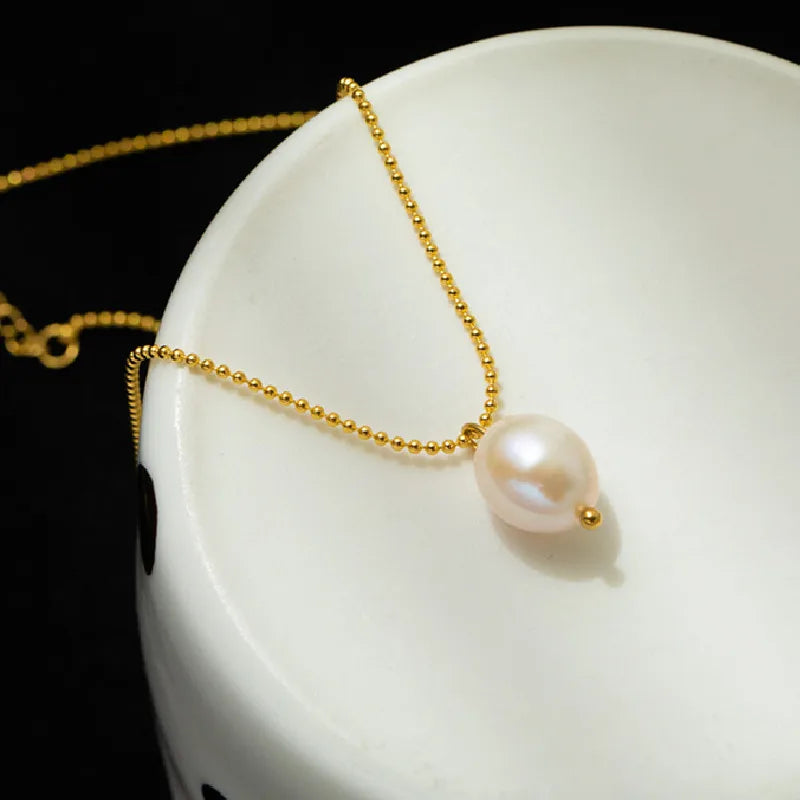 Lady Geometric Imitation Pearl Titanium Steel Pendant Necklace