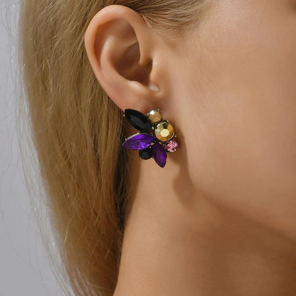 Lady Geometric Rhinestone Inlay Artificial Gemstones Women's Ear Studs