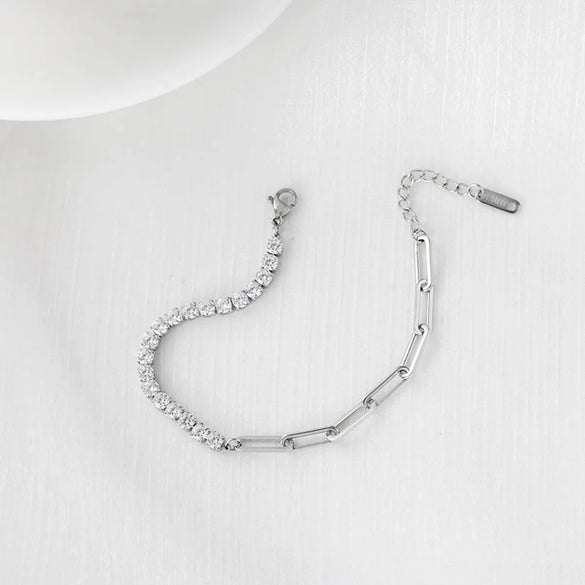 Lady Geometric 304 Stainless Steel White Gold Plated Gold Plated Zircon Bracelets In Bulk