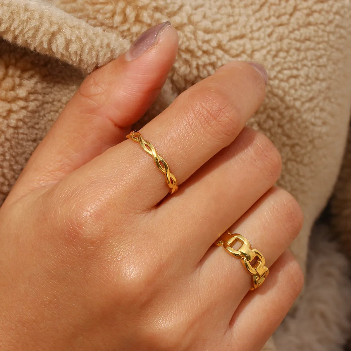 Lady Geometric Stainless Steel Plating Gold Plated Rings