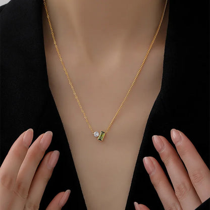 Lady Geometric Titanium Steel Plating Inlay Zircon Pendant Necklace