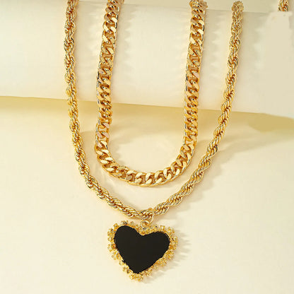 Lady Heart Shape Alloy Women'S Double Layer Necklaces