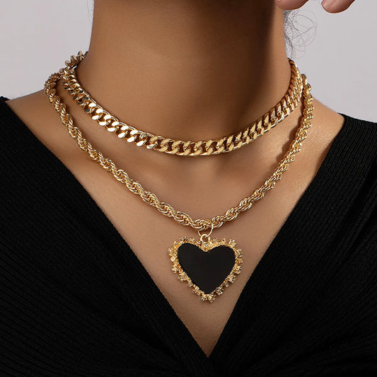 Lady Heart Shape Alloy Women'S Double Layer Necklaces