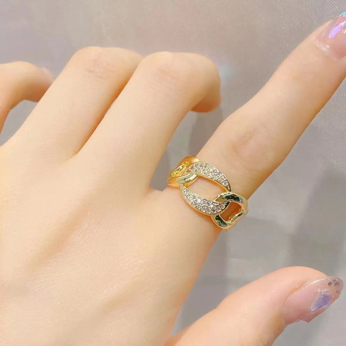 Lady Heart Shape Copper Irregular Plating Inlay Zircon Open Ring