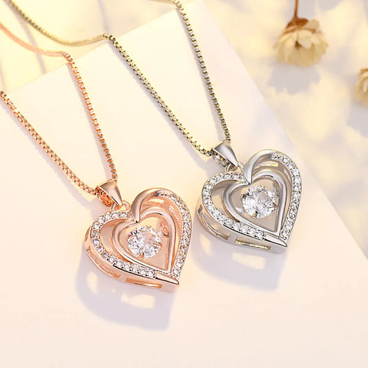 Lady Heart Shape Copper Plating Inlay Zircon Pendant Necklace 1 Piece