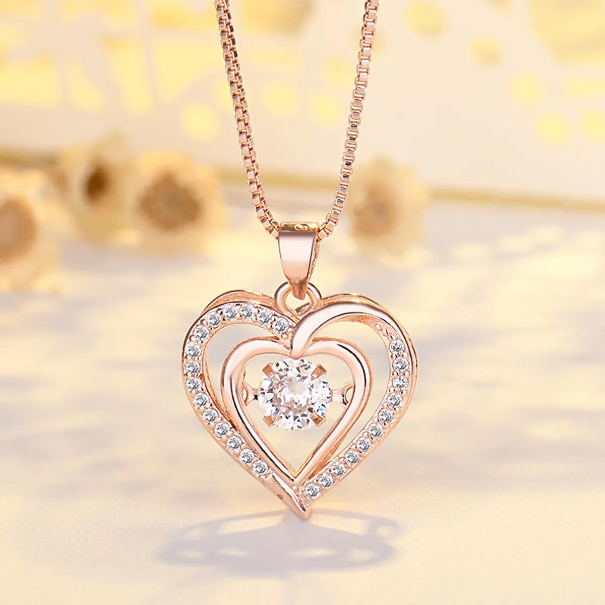 Lady Heart Shape Copper Plating Inlay Zircon Pendant Necklace 1 Piece