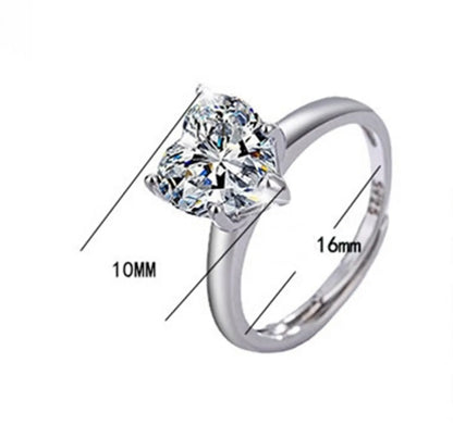 Lady Heart Shape Copper Plating Inlay Zircon White Gold Plated Open Rings