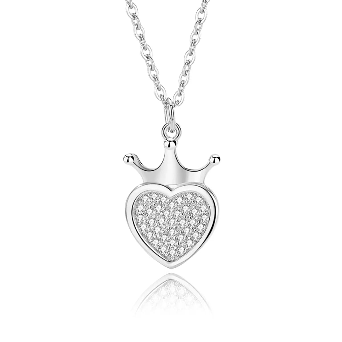 Lady Heart Shape Crown Sterling Silver Plating Inlay Zircon Pendant Necklace