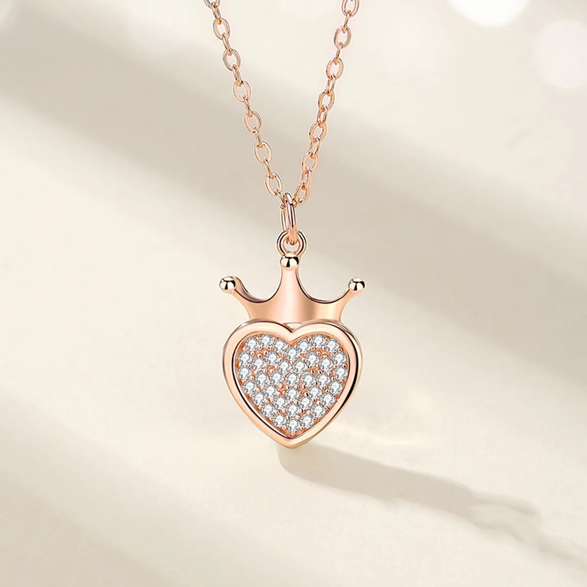 Lady Heart Shape Crown Sterling Silver Plating Inlay Zircon Pendant Necklace