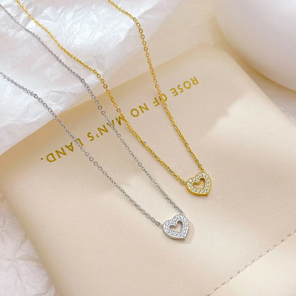 Wholesale Jewelry Lady Heart Shape 304 Stainless Steel Zircon White Gold Plated Gold Plated Plating Inlay Pendant Necklace