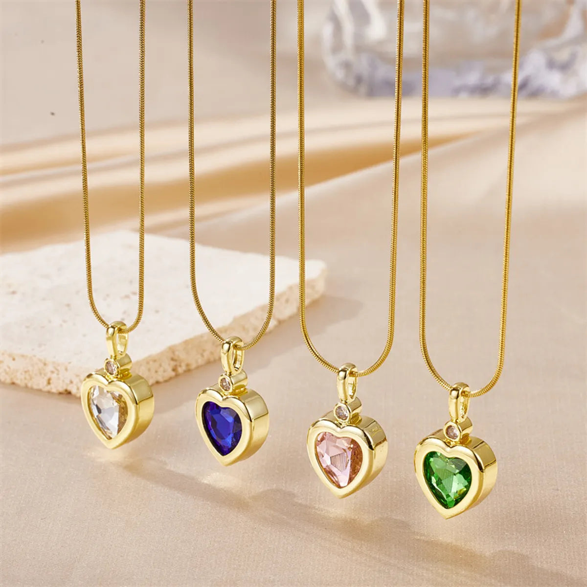 Lady Heart Shape Stainless Steel Titanium Steel Inlay Zircon Pendant Necklace