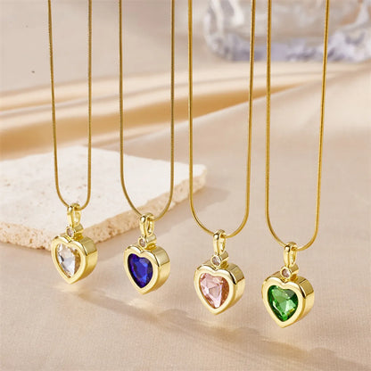 Lady Heart Shape Stainless Steel Titanium Steel Inlay Zircon Pendant Necklace