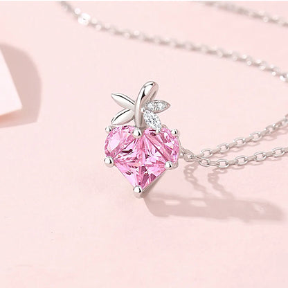 Lady Heart Shape Sterling Silver Inlay Zircon Pendant Necklace