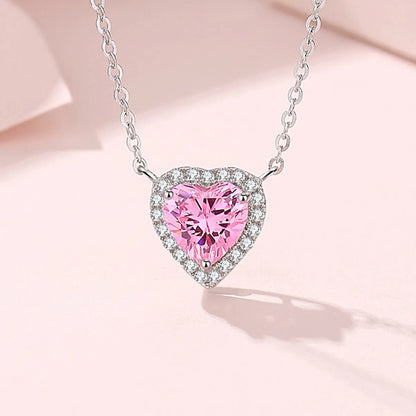 Lady Heart Shape Sterling Silver Inlay Zircon Pendant Necklace