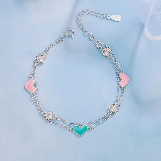 Lady Heart Shape Sterling Silver Plating Inlay Artificial Gemstones Rose Gold Plated White Gold Plated Bracelets