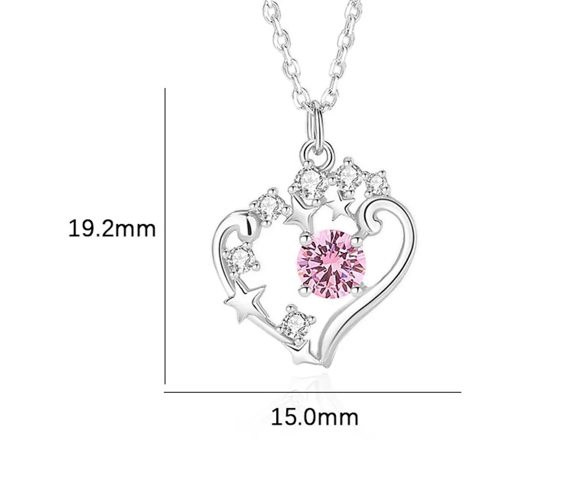 Lady Heart Shape Sterling Silver Plating Inlay Zircon Pendant Necklace