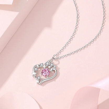 Lady Heart Shape Sterling Silver Plating Inlay Zircon Pendant Necklace