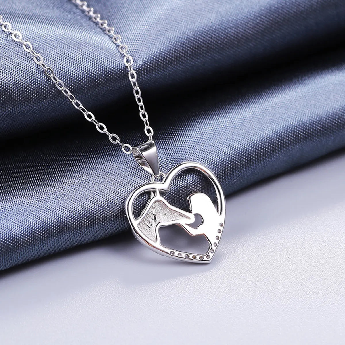 Lady Heart Shape Sterling Silver Plating Inlay Zircon White Gold Plated Pendant Necklace