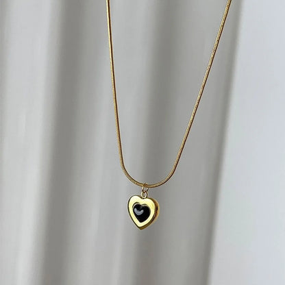 Lady Heart Shape Titanium Steel Plating Ear Studs Necklace