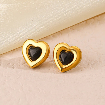 Titanium Steel 18K Gold Plated Lady Plating Inlay Heart Shape Artificial Gemstones Earrings Necklace