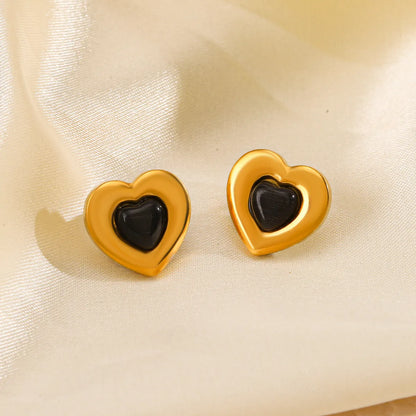 Titanium Steel 18K Gold Plated Lady Plating Inlay Heart Shape Artificial Gemstones Earrings Necklace