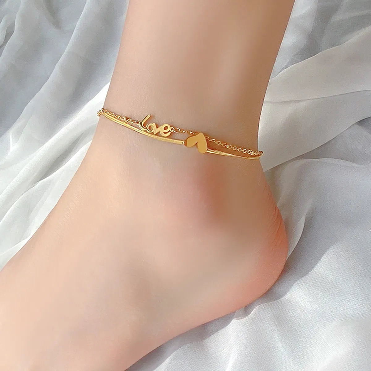 Lady Heart Shape Titanium Steel Women's Anklet