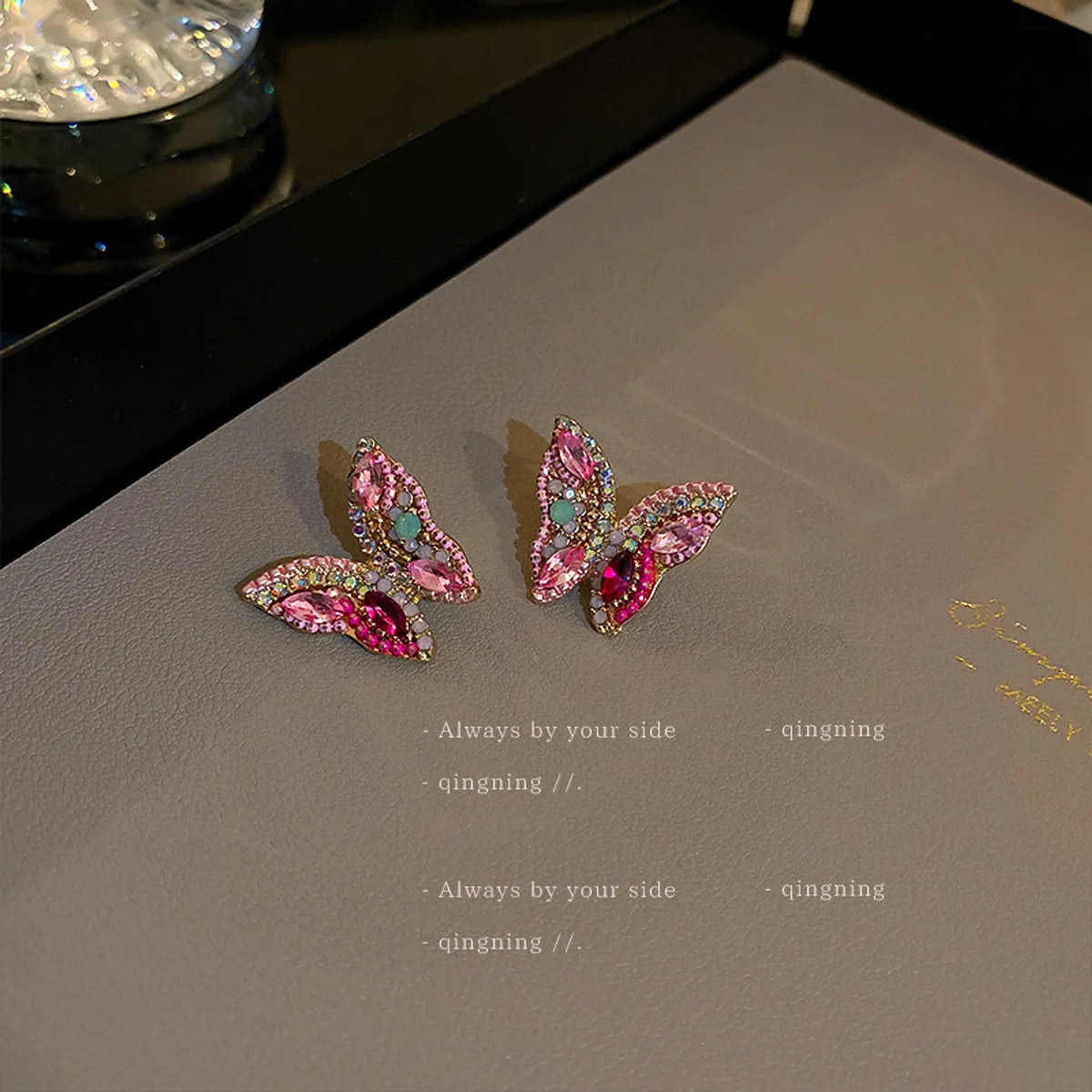 Lady Insect Butterfly Alloy Inlay Rhinestones Women's Ear Studs