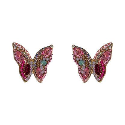 Lady Insect Butterfly Alloy Inlay Rhinestones Women's Ear Studs