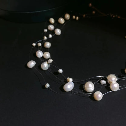 Lady Jewelry Freshwater Pearl Fishing Line Beaded Necklace