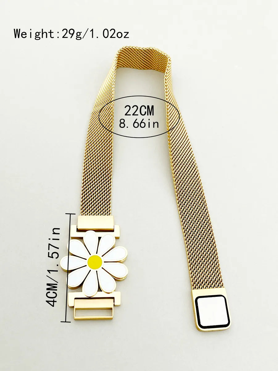 Lady Korean Style Flower Stainless Steel Enamel Plating 14k Gold Plated Bracelets