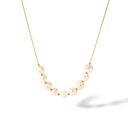 Lady Korean Style Geometric Stainless Steel Freshwater Pearl Plating 18k Gold Plated Bracelets Necklace