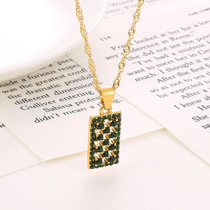 Lady Lattice Titanium Steel Plating Inlay Rhinestones Pendant Necklace 1 Piece