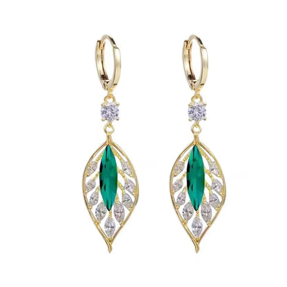 Lady Leaf Artificial Crystal Alloy Inlay Zircon Women'S Drop Earrings