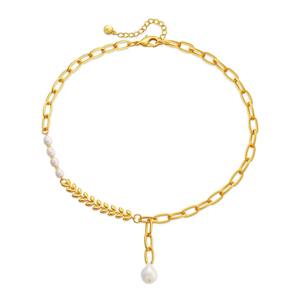 Lady Leaf Freshwater Pearl Shell Pearls Copper Beaded Pendant Necklace