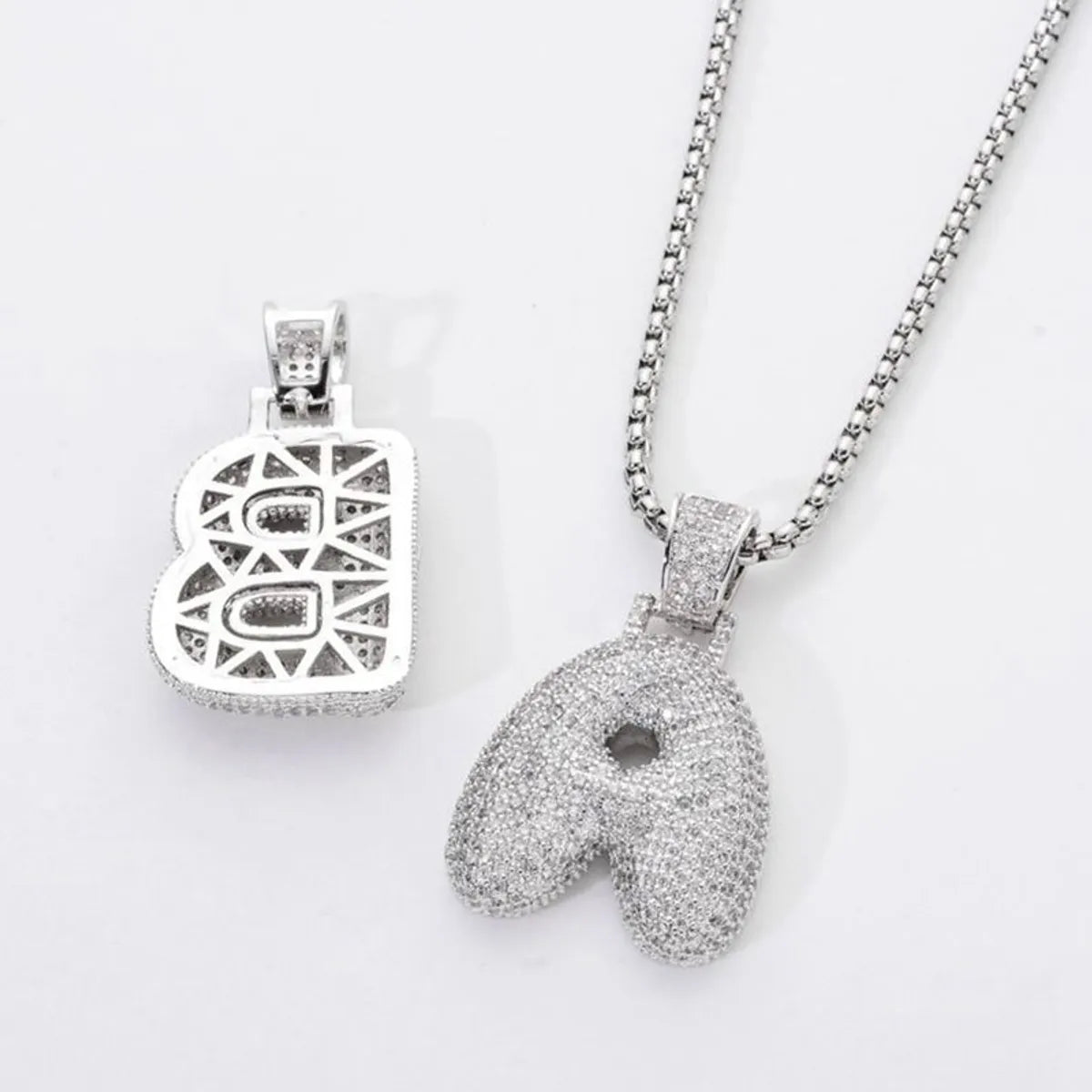 Lady Letter Copper Plating Inlay Zircon White Gold Plated Necklace