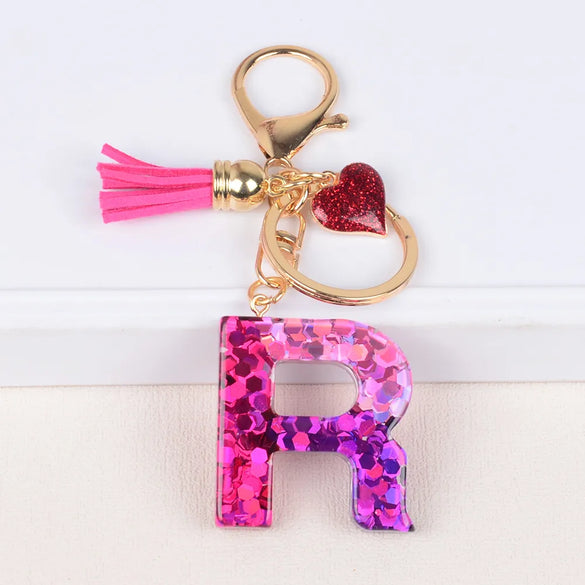 Lady Letter Heart Shape Resin Metal Epoxy Bag Pendant Keychain