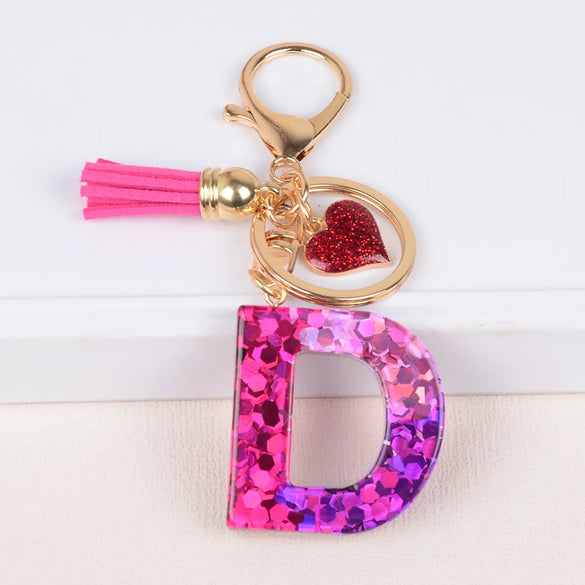 Lady Letter Heart Shape Resin Metal Epoxy Bag Pendant Keychain