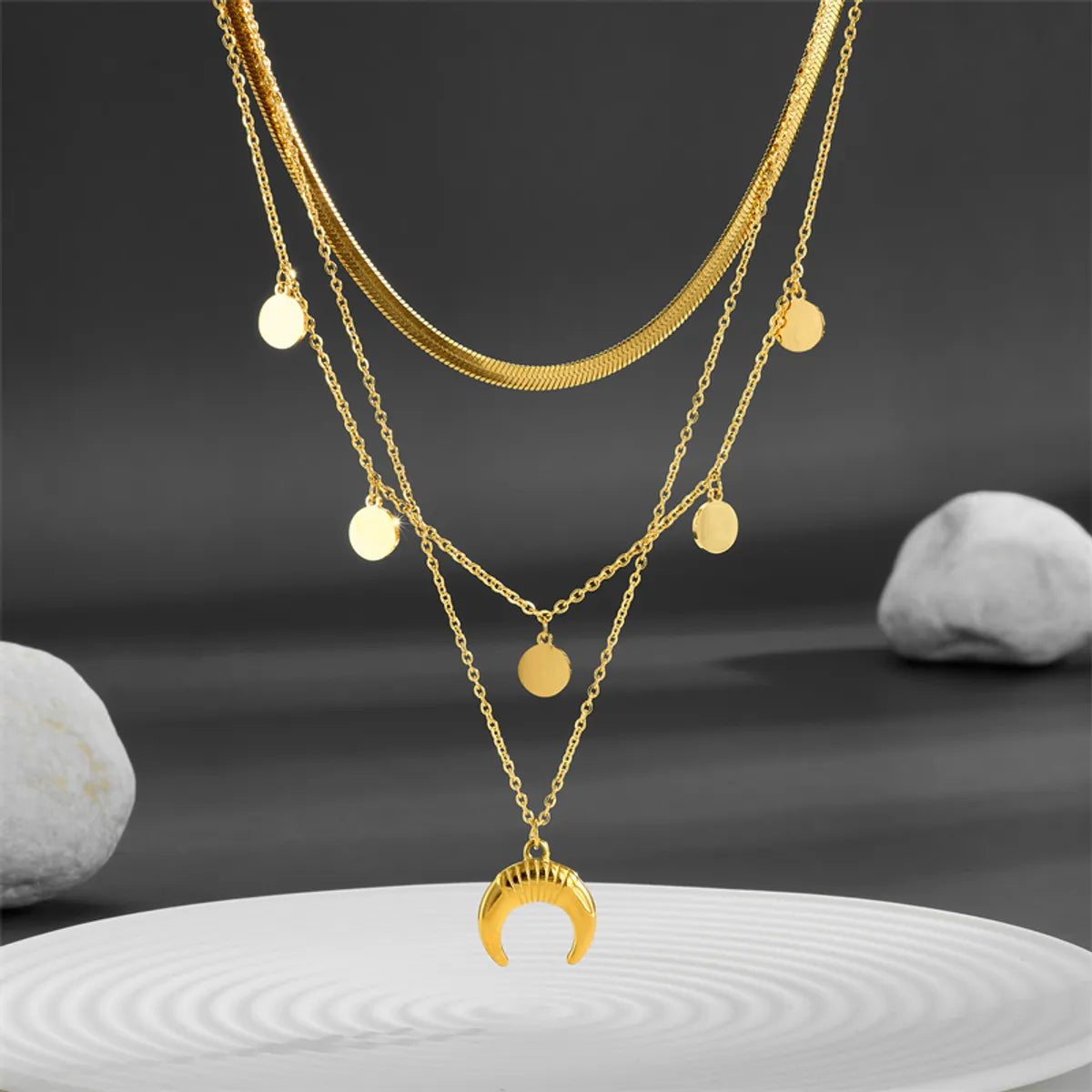 Lady Moon Titanium Steel Plating 18k Gold Plated Layered Necklaces